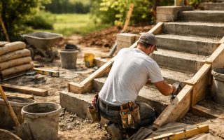 ouvrier-escalier-beton-outils-jardin