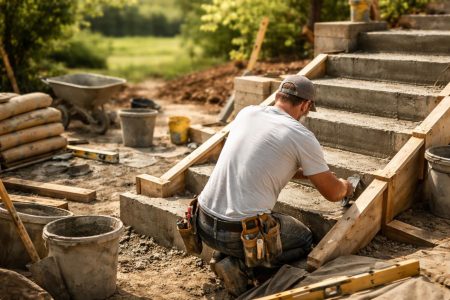 ouvrier-escalier-beton-outils-jardin