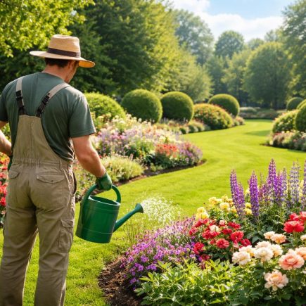 jardinier-soigne-jardin-fleuri-verdoyant