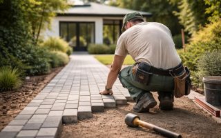 artisan-posant-paves-allee-jardin