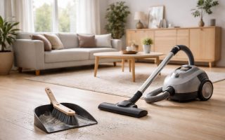 piece-minimaliste-poussiere-outils-nettoyage