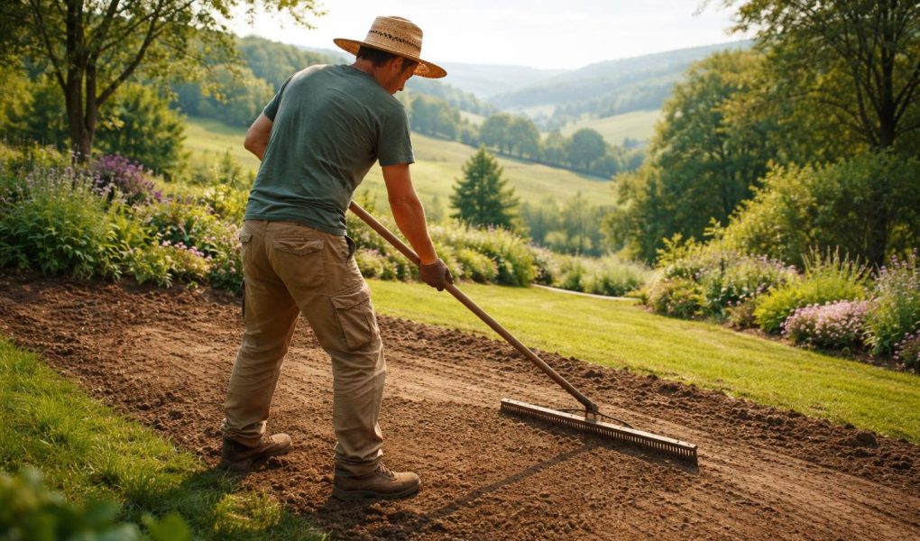 jardinier-chapeau-outil-paysage-verdoyant