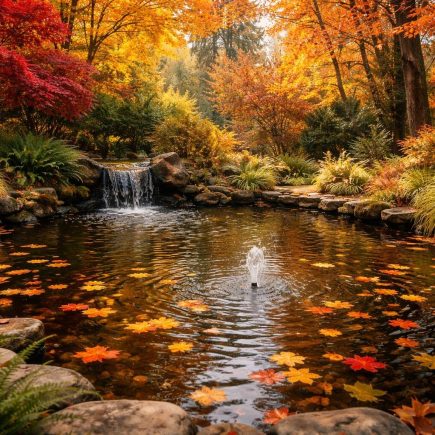 bassin-jardin-feuilles-arbres-automne