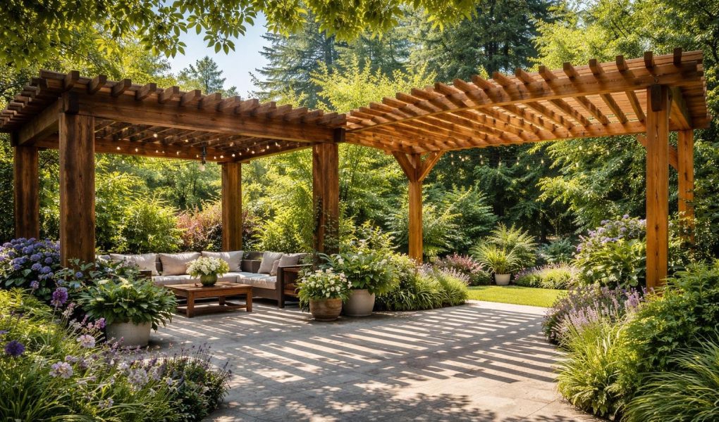 pergola-bois-ombres-vegetation-luxuriant
