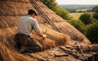 artisan-travail-toit-chaume-outils