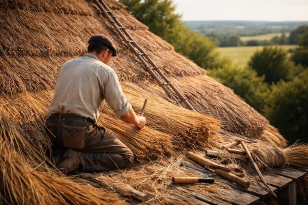 artisan-travail-toit-chaume-outils