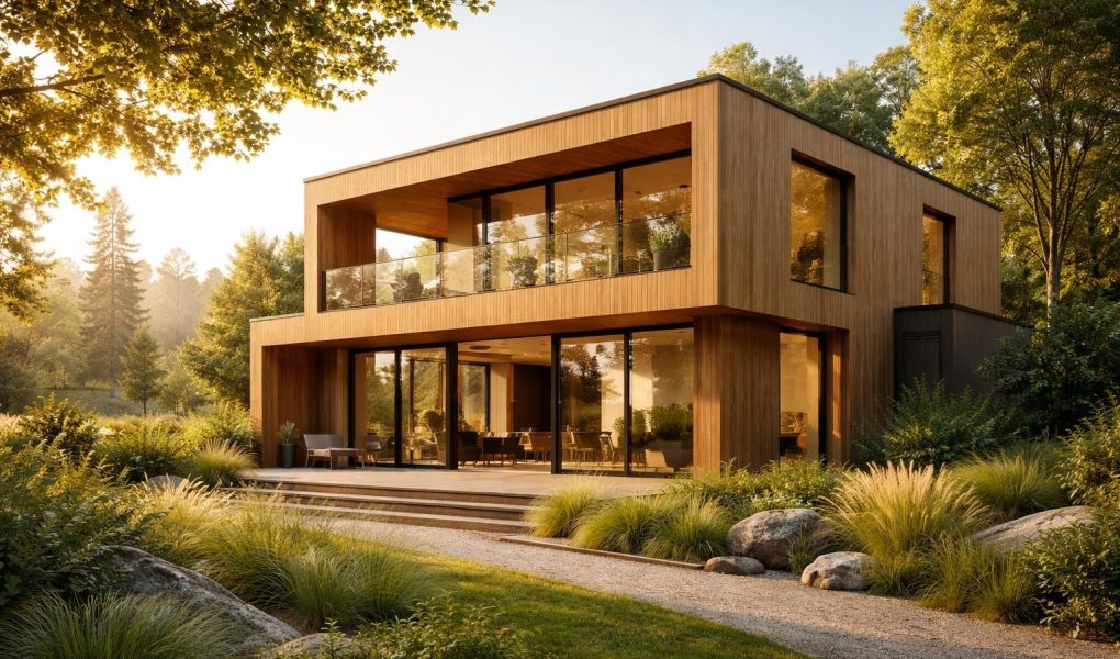 maison-moderne-bois-verdure-soleil