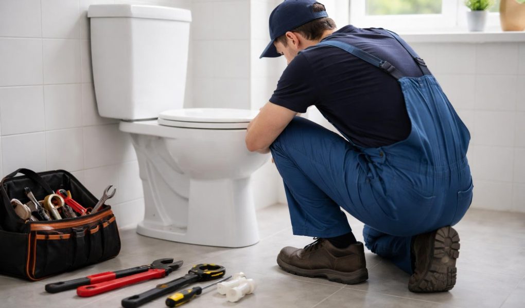 plombier-examine-base-toilette-salle-bain