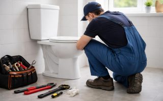 plombier-examine-base-toilette-salle-bain