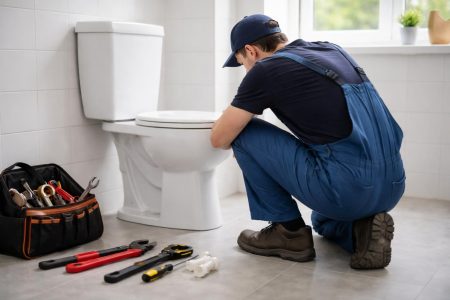 plombier-examine-base-toilette-salle-bain